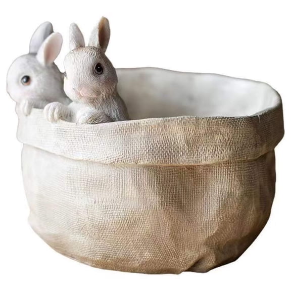 White Easter Rabbit Resin Plant Pot, Decorative Bunny Garden Figurine with Drainage Hole for Plants & Flowers