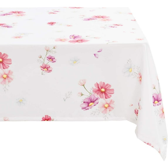 White Easter Tablecloth Rectangle - Waterproof and Spillproof Oblong Floral Spring Table Cloth for Dining Room, Outdoor Picnic and Wedding, 60 x 120 Inch
