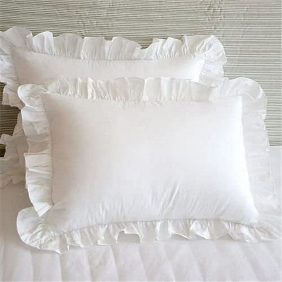 White Edge Ruffle Full/Queen Size Pillow Shams Long-Staple Egyptian Cotton Hotel Class Bedding Set of 2 Decorative Pillow Cover 20x30 Inch, Envelope Closure Soft & Cozy