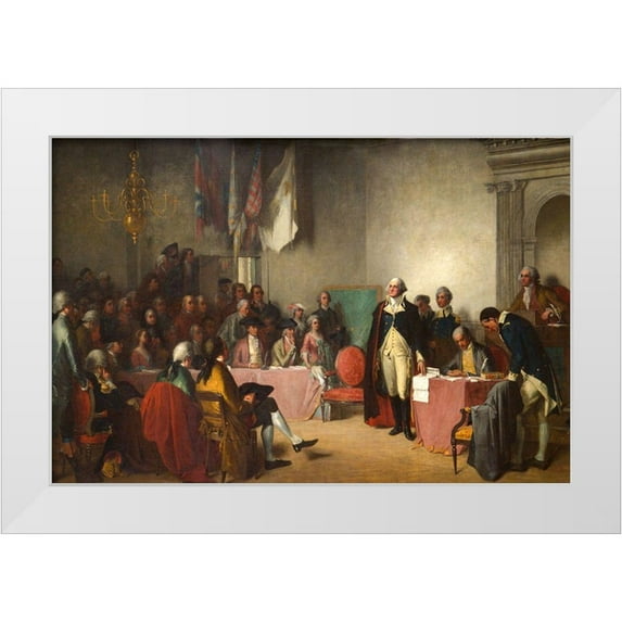 White, Edwin 32x23 White Modern Wood Framed Museum Art Print Titled - Washington Resigning His Commission 1859