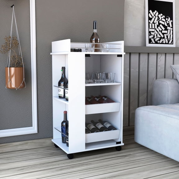 White - Efficient Interlocking Feature - Garage Bar - Attractive and Sturdy Bar Cart