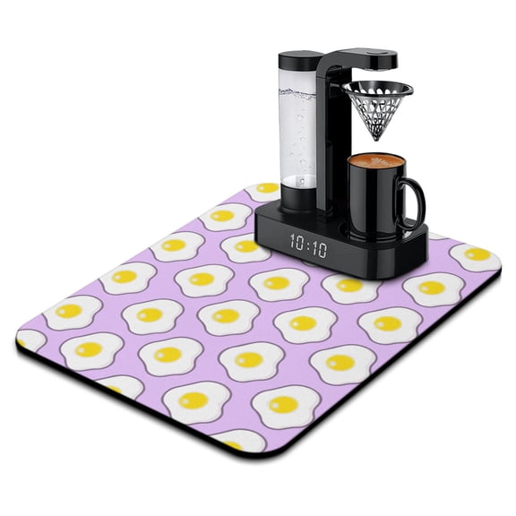 White Egg Coffee Bar Mat - Multi-Purpose Absorbent Pad for Espresso Machine, Slip-Resistant Kitchen Mat, Kawaii Breakfast Design