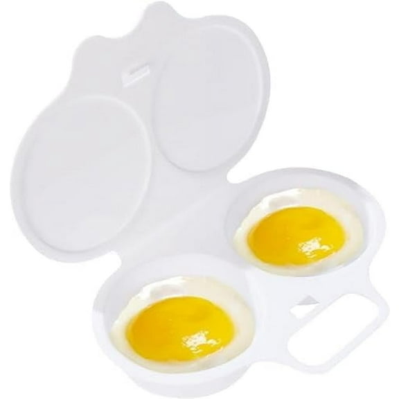 White Egg Poacher & Cooker, Dual Egg Cavity Nonstick Poacher - Microwave Egg Poacher With Lid & Double Drain Poached Egg Cups