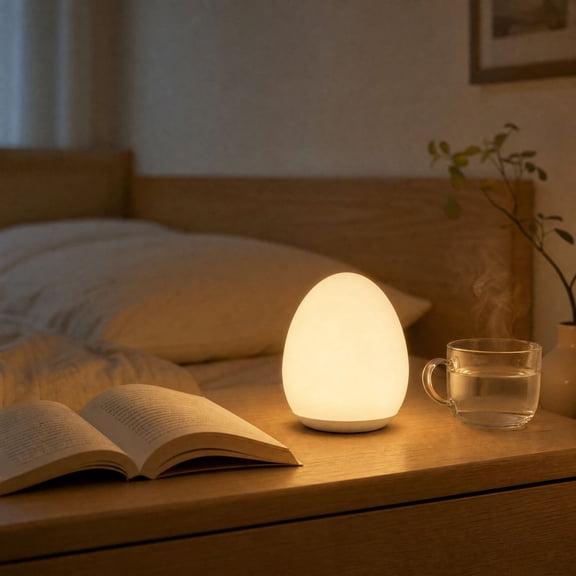 White Egg Shaped Night Light, Minimalist Oval Table Lamp for Bedroom Bedside, Compact Dimmable Desk Light for Kids Nursery Dorm Decor