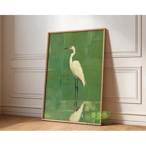 White Egret Emerald Marsh Wall Art Print