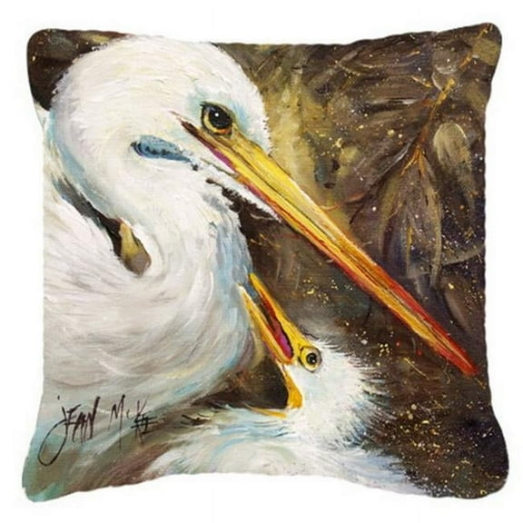 White Egret Feeding Baby Canvas Fabric Decorative Pillow
