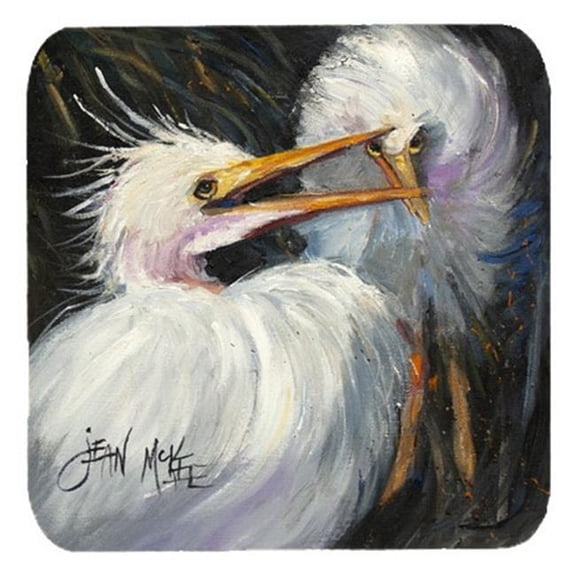 White Egret Foam Coasters, Set Of 4