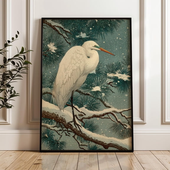 White Egret Japanese Ukiyo E Traditional Woodblock Poster Unframed Paper Print