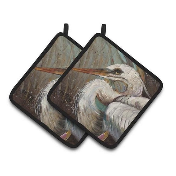 White Egret Pair of Pot Holders