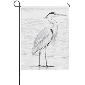 White Egrets Garden Flags For Outdoor, Minimalist Sketch Heron Bird Modern Farmhouse Sea Waves Small Double Side Yard Flags Weather Proof Garden Decor for Lawn Outside Holiday 12 x 18 Inches