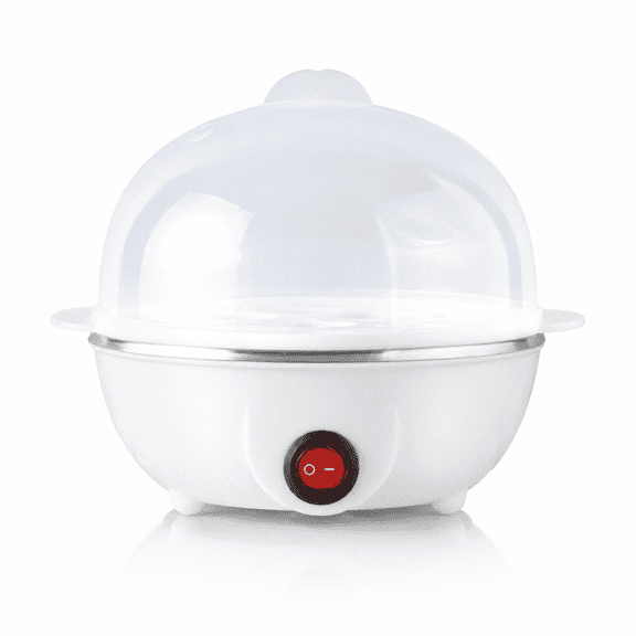 White Electric Egg Cooker - 7 Egg Capacity,Automatic Shut Off,Compact Hard & Soft Boiled Egg Maker for Kitchen
