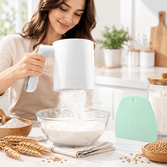 White Electric Flour Sifter, 32-Ounce Capacity, One-Hand Operation for Baking