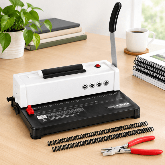 White Electric Spiral Coil Binding Machine, 12 Sheet Punch Capacity for Letter/A4/A5 Paper