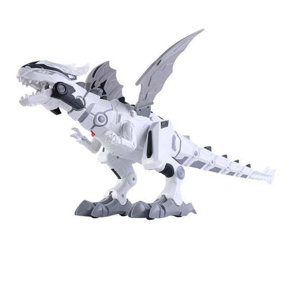 White Electric Walking Dinosaur Model Toy For Kids With Spray Effect Light And Sound Mechanical Plastic Animal
