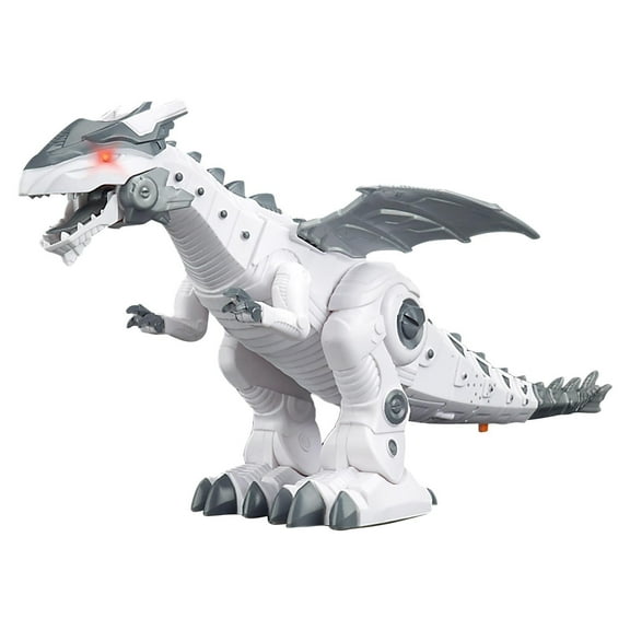 White Electronic Dinosaur Toy With Sounds And Lights Walking Robotic T-Rex Figure Realistic Movement Interactive Pet Toy For Kids White Version Size 13.8X5.9X5.5 Inches