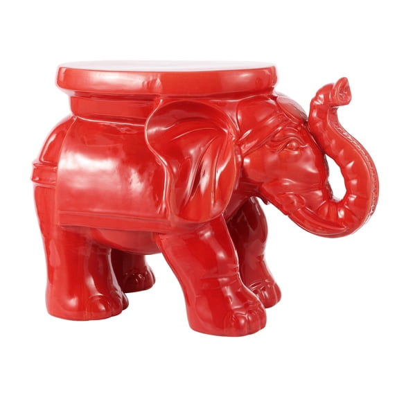 JONATHAN Y White Elephant 14.25" Ceramic Garden Stool, Red