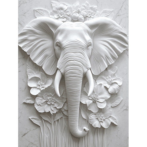 White Elephant Flower 3D Decor Art Painting/Canvas Art Suitable for Living Room Apartment Decoration Modern Home Decor Wall Decoration Stylish Interior Design.