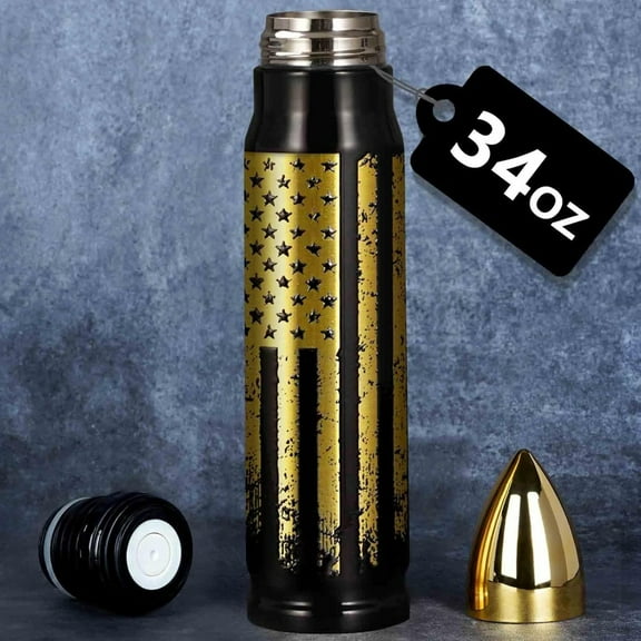 White Elephant Gifts - 34 oz Black Tumbler American Flag Bullet Tumbler - Birthday Gifts Bullet Cup for Dad - Stocking Stuffers for Adults Men Husband Dad - Christmas Xmas Gift 2025