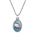 thumbnail image 1 of White Elephant In Present Gift Box Holiday Christmas Antiqued Oval Charm Pendant with Chain, 1 of 3