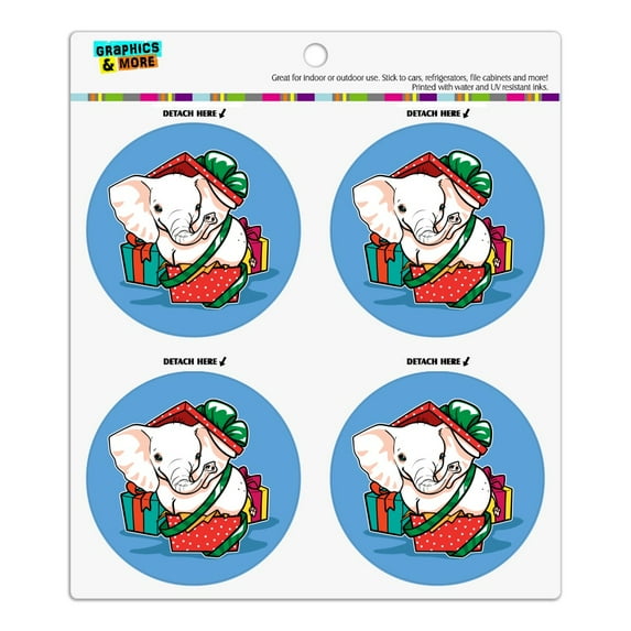 White Elephant In Present Gift Box Holiday Christmas Refrigerator Fridge Locker Vinyl Circle Magnet Set