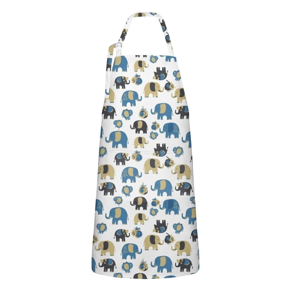 White Elephant Pattern Apron-Garden Aprons for Women with Pockets-Cotton Linen Waterproof Kitchen Cooking Gardening Aprons Adjustable for Kitchen,Cooking,BBQ and Salon 33x27 Inch