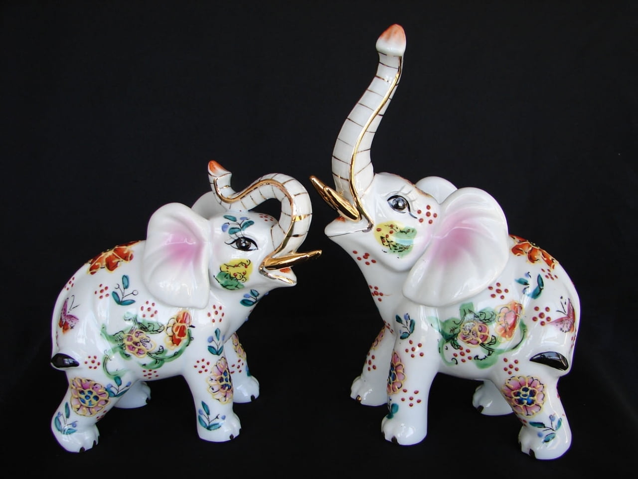 White Elephants, Porcelain Elephants, Pair of Elephants Figurines