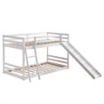 White Elevated Twin Pine Wooden Bed with FCH Cross Guard Rail and Slide