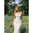thumbnail image 1 of White Embroidered Fitted Midi Dress With Square Neck And Spaghetti Straps, 1 of 8