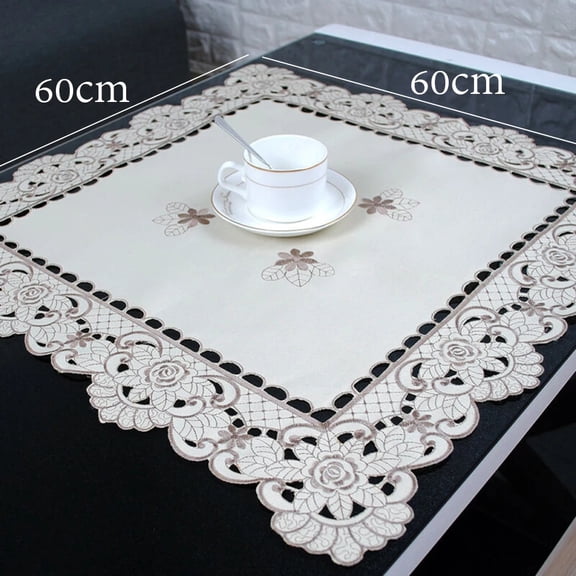 White Embroidered Lace Tablecloth Vintage Satin Fabric Floral Table Cloth French Country Themed Home Wedding Party Decoration