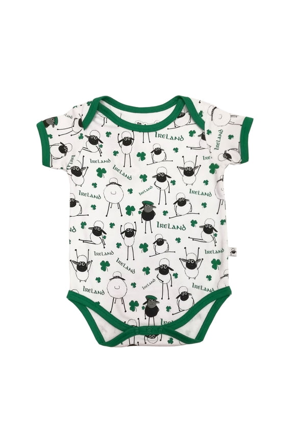 White and Green Ireland Sheep Baby Vest