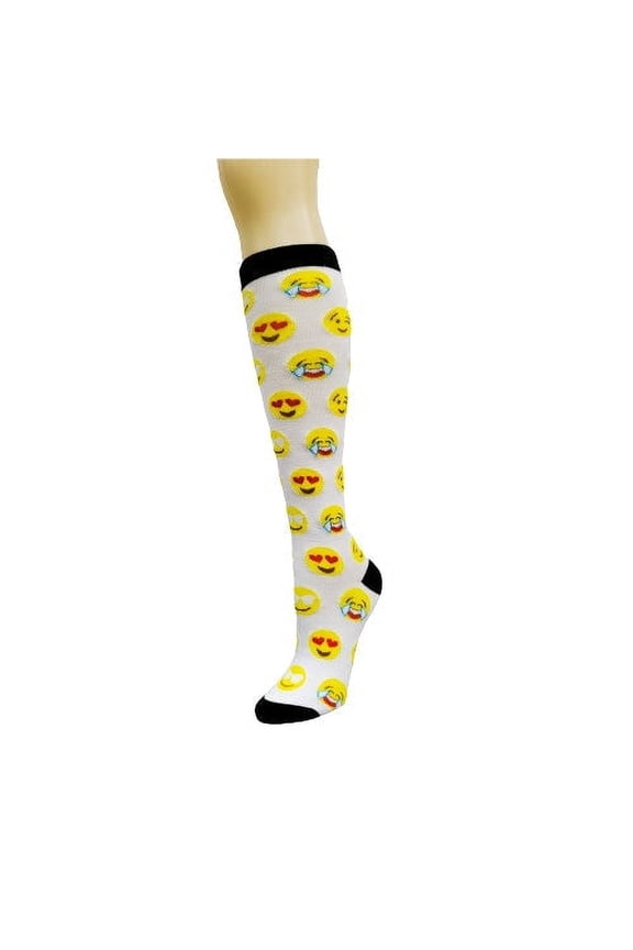White Emoji Pattern Socks from the Sock Panda (Knee High)