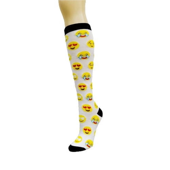 White Emoji Pattern Socks from the Sock Panda (Knee High)