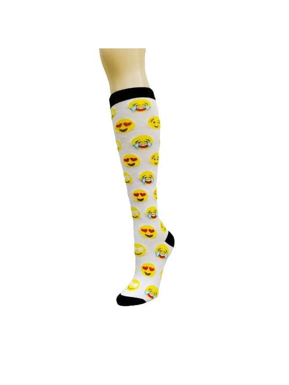 White Emoji Pattern Socks from the Sock Panda (Knee High)