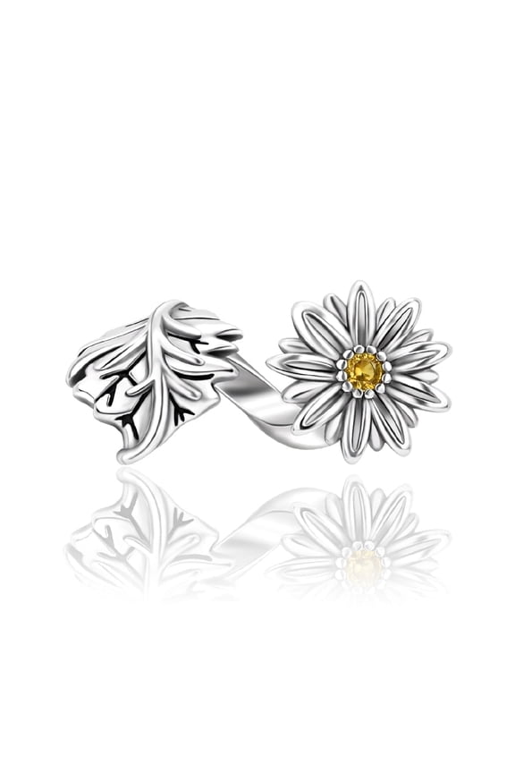 White Enamel Chrysanthemum Flower & Leaf S925 Bead Charm for Women Charm Bracelet