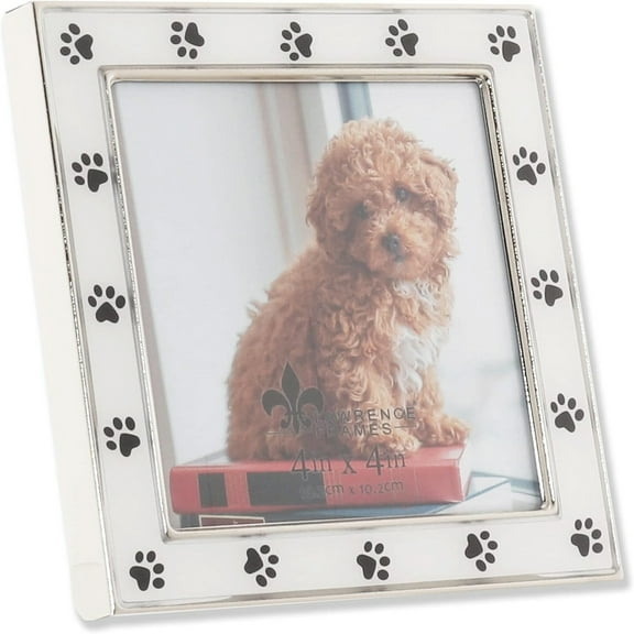 White Enamel and SILVER 4x4 Paw Print frame - 4x4