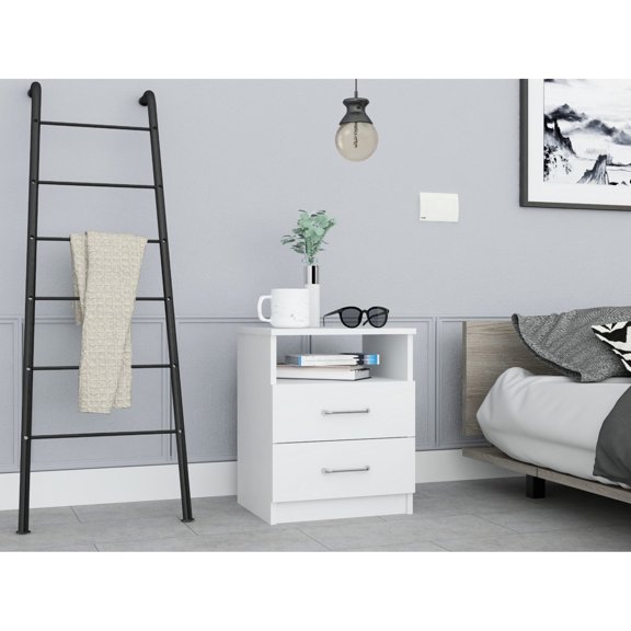 White End Table - Metal Hardware Drawers - Living Room Setting - Provide Smooth Function