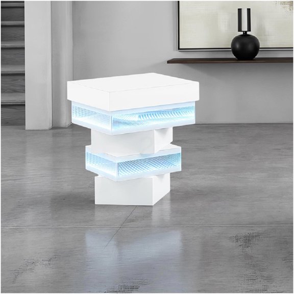 White End Table with Integrated Wireless Charging, Built-in Bluetooth Speaker, 7-Color LED Lighting and Tempered Glass Top for Living Room Use