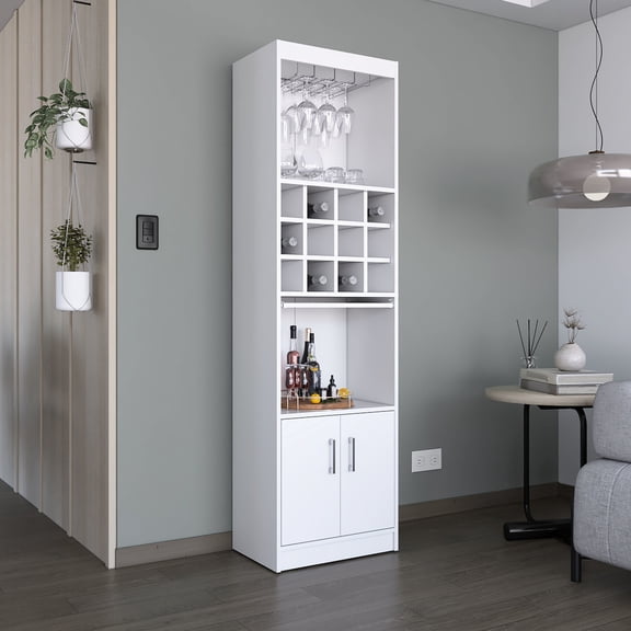 White Engineered Wood Bar Cabinet / Aesthetic and Functional Design