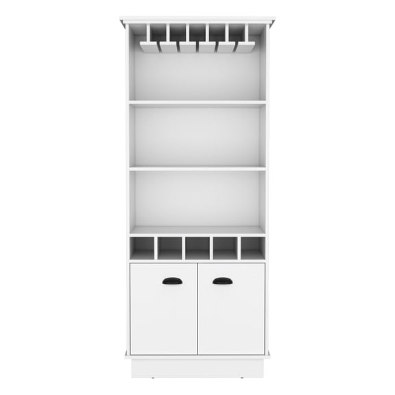 White Engineered Wood Bar Cabinet | Ideal for Living Room, Concealed Storage and Glassware Display