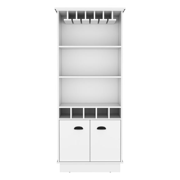 White Engineered Wood Bar Cabinet with Glassware Display and Concealed Storage - Ideal for Living Room Bar Setup