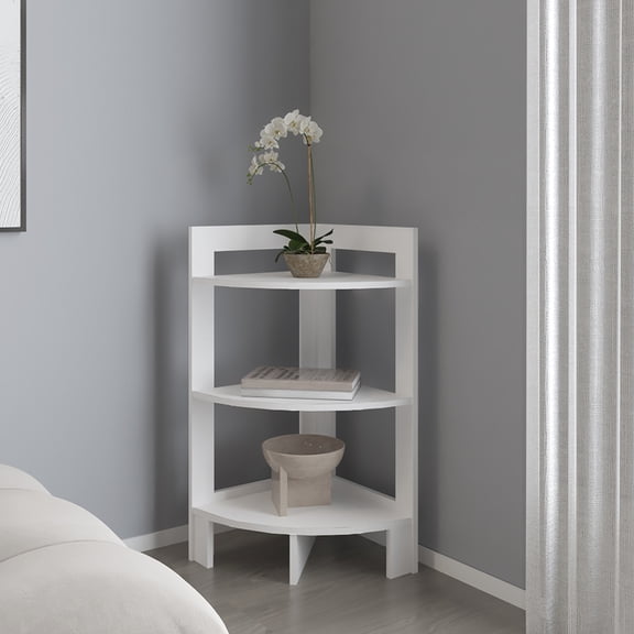 White Engineered Wood Corner Table | Organize Books and Décor in Living Room | Maximize Unused Corner Space