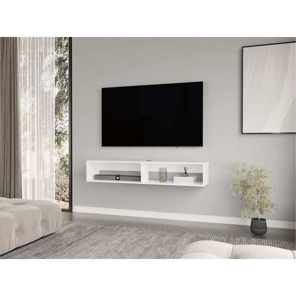White Engineered Wood Floating TV Stand | Versatile Use in Different Rooms for Media Organization | Add a Stylish Touch to Your Living Space