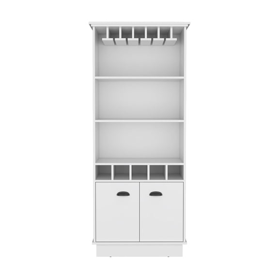 White Engineered Wood - Glassware Display & Concealed Storage - Living Room Bar - Long - lasting Use for Bar Essentials