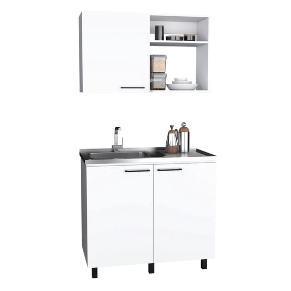 White Engineered Wood Kitchen Set | Wall-Mountable for Easy Installation and Space-Saving