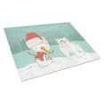 thumbnail image 1 of White English Bulldog Snowman Christmas Glass Cutting Board Large, 1 of 2