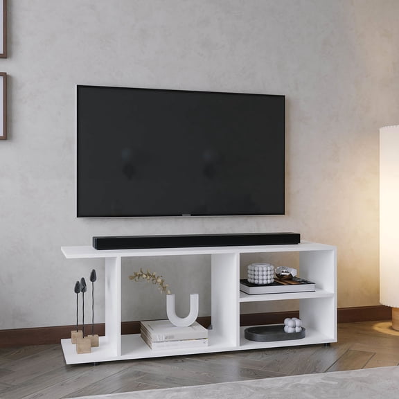 White Entertainment Center for Home Assembly / Quick and Simple Setup