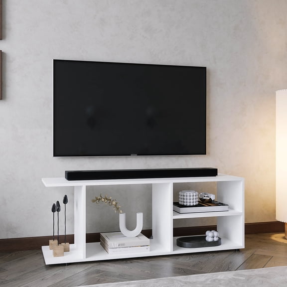 White Entertainment Center with Ample Storage | Suitable for Living Room Decor | Sustainably Sourced Materials