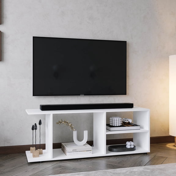 White Entertainment Center with Sturdy Legs and Spacious Shelves | Modern Decor for Organizing Living Room Entertainment
