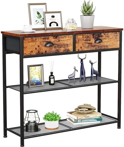 White Entryway Table, 38'' Console Sofa Table with 3 Fabric Drawers ...