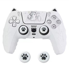 White Ergonomic Soft Anti-Slip Controller Silicone Case Cover for ps5, Rubber Protector Skins with White Joystick Caps for ps5 Controller
